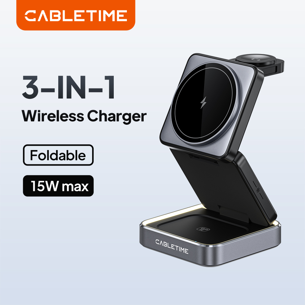 Wireless Charger 3 In 1 - CABLETIME Soporte de Carga Inalámbrico Magnético